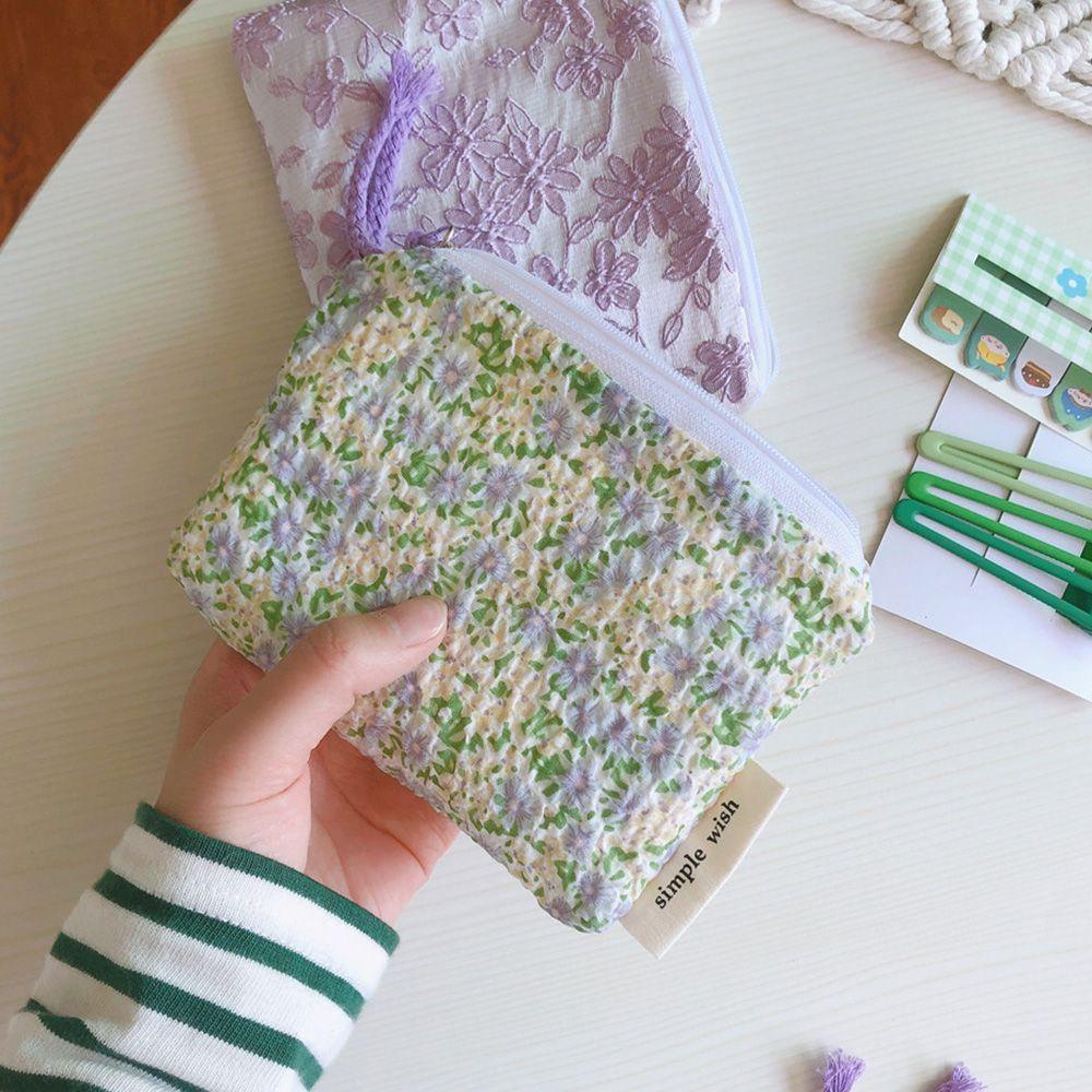 MIHAN1 Cotton Cosmetic Bag Mini Coin Pouch Zipper Floral Make Up Bag