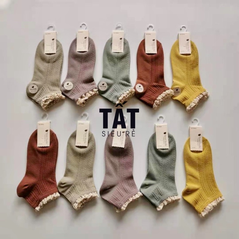 Tất Cổ Ngắn Nữ Hoạ Tiết Ren Len Gân Hàn Quốc - Tất Siêu Rẻ