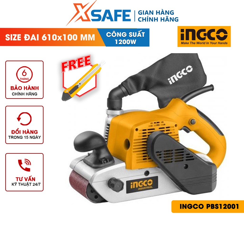 Máy chà nhám tăng INGCO PBS12001 công suất 1200W, có chế độ hút bụi, đế nhôm, kèm 1 dây nhám