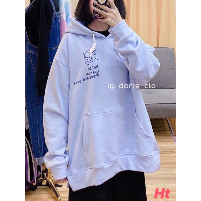 Áo hoodie nữ ♥️FREESHIP♥️áo nỉ bông in chữ Hello màu xanh dương