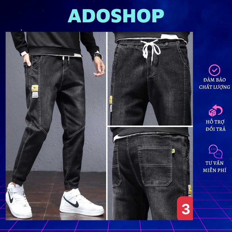 ☍❁๑Quần jean jogger nam màu đen đậm bo chân không rách gối chất bò cao cấp co dãn 4 chiều from dáng baggy skinny ADO Q89