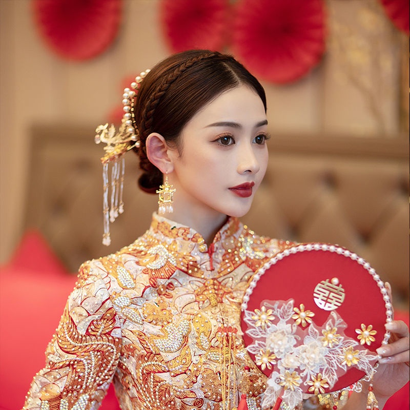 [Aishang Trang Sức Đẹp] Phụ Kiện Vương Miện Cô Dâu Xiuhe Trung Quốc Cổ Điển Phối Tua Rua Phụ Kiện Đám Cưới Hóa Trang Hoàng Hôn Phoeni