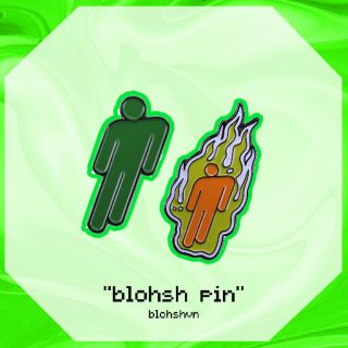Huy hiệu/pin "blohsh" Billie Eilish xanh hoặc cam