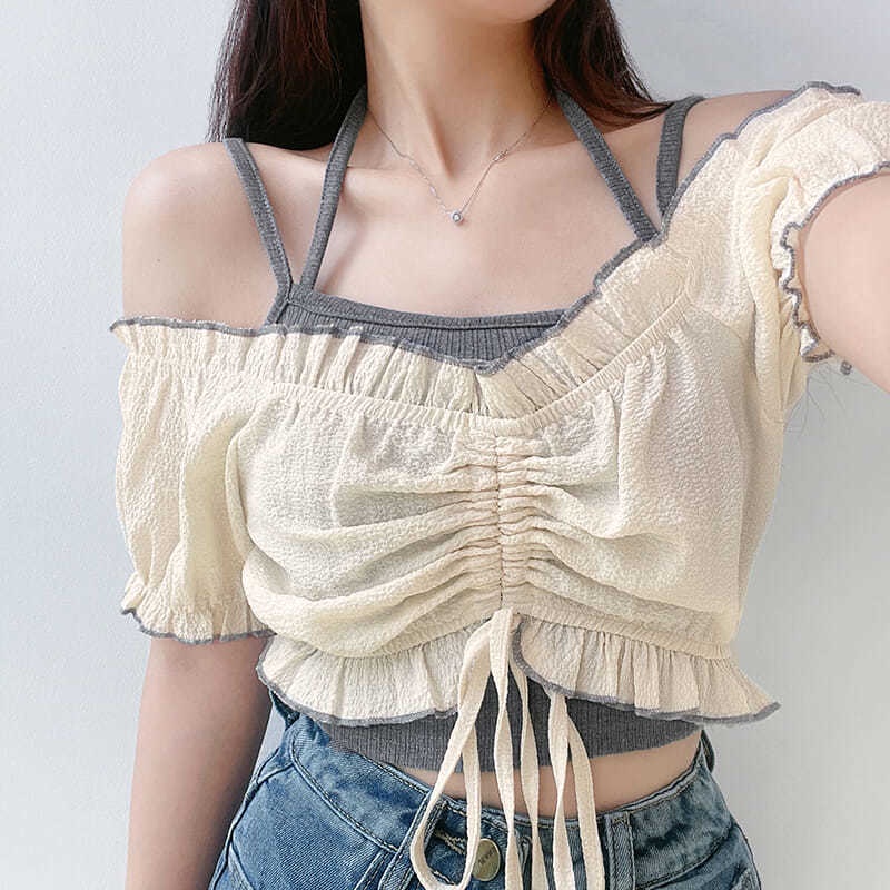 Set áo hai dây phối túi phong cách ngọt ngào cho nữ | BigBuy360 - bigbuy360.vn