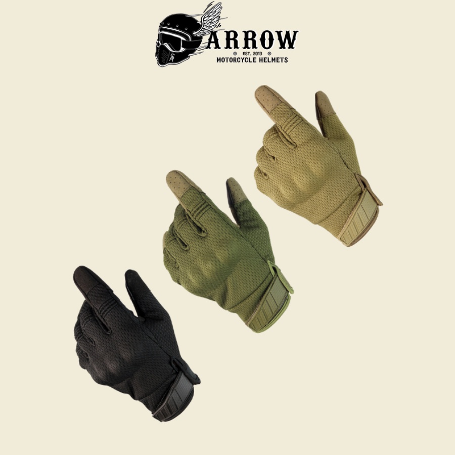 Găng tay đi xe máy dài ngón Raw vải lưới bảo hộ đi phượt giá rẻ arrow