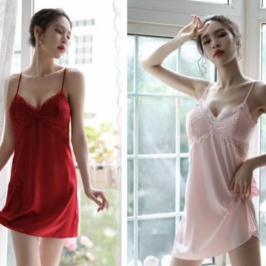 Váy ngủ sexy lụa satin bigsize có mút đệm ngực🔥Freeship 50k 🎁 đồ ngủ hai dây cao cấp phối lưới ren gợi cảm giá rẻ