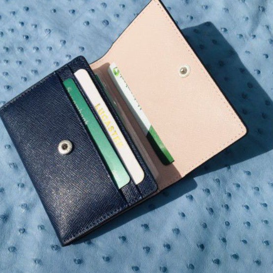 (da thật )ví nữ mini phong cách hiện đại trẻ Trung ví mini đựng thẻ nhỏ gọn cardholder KATE da safiano nhập khẩu LCT 01.