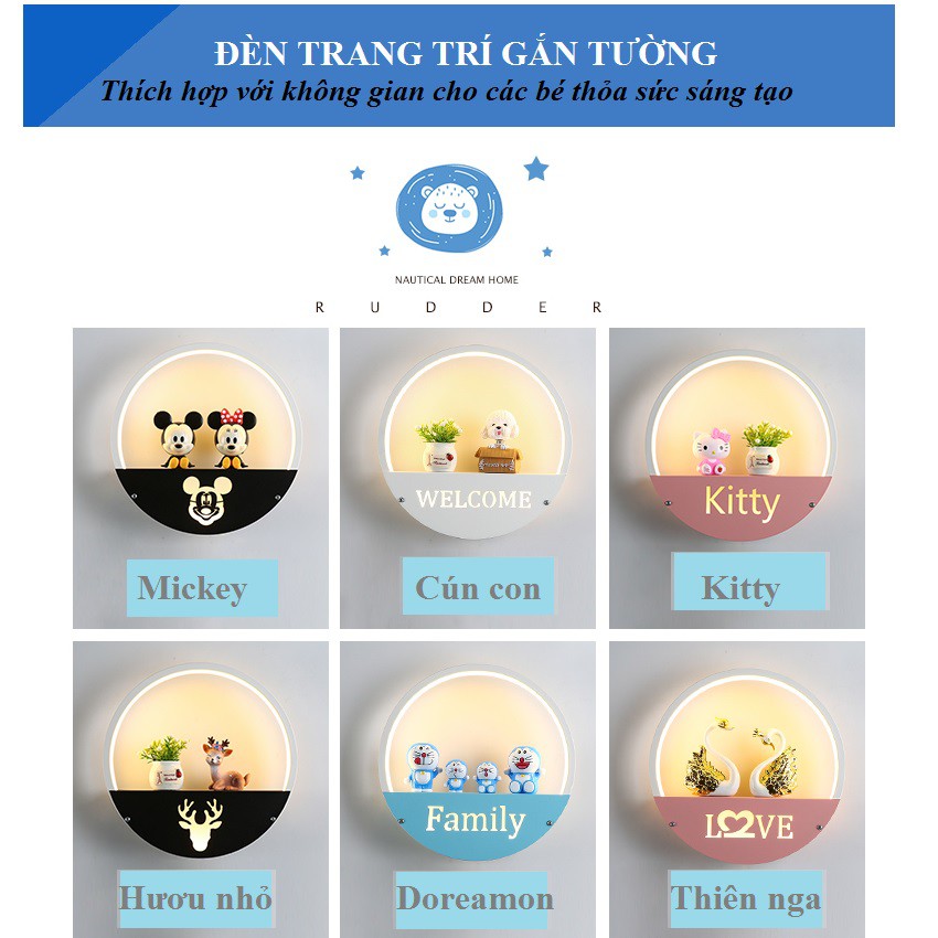 Đèn treo tường C6592 hình mèo máy Doraemon, trang trí phòng khách, phòng ngủ, hành lang, cầu thang, nhà hàng, khách sạn
