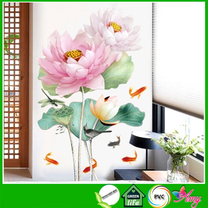 Decal dán tường Hoa sen 10 [FREESHIP 50K] trang trí nhà cửa đẹp bền rẻ AmyShop