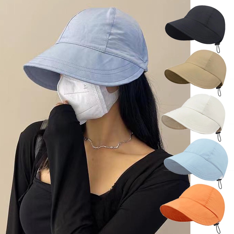 Nón Bucket Rộng Vành Chất Liệu Cotton Thoáng Khí Nhanh Khô Thiết Kế Dây Rút Tùy Chỉnh Thời Trang Mùa Hè Cho Nữ