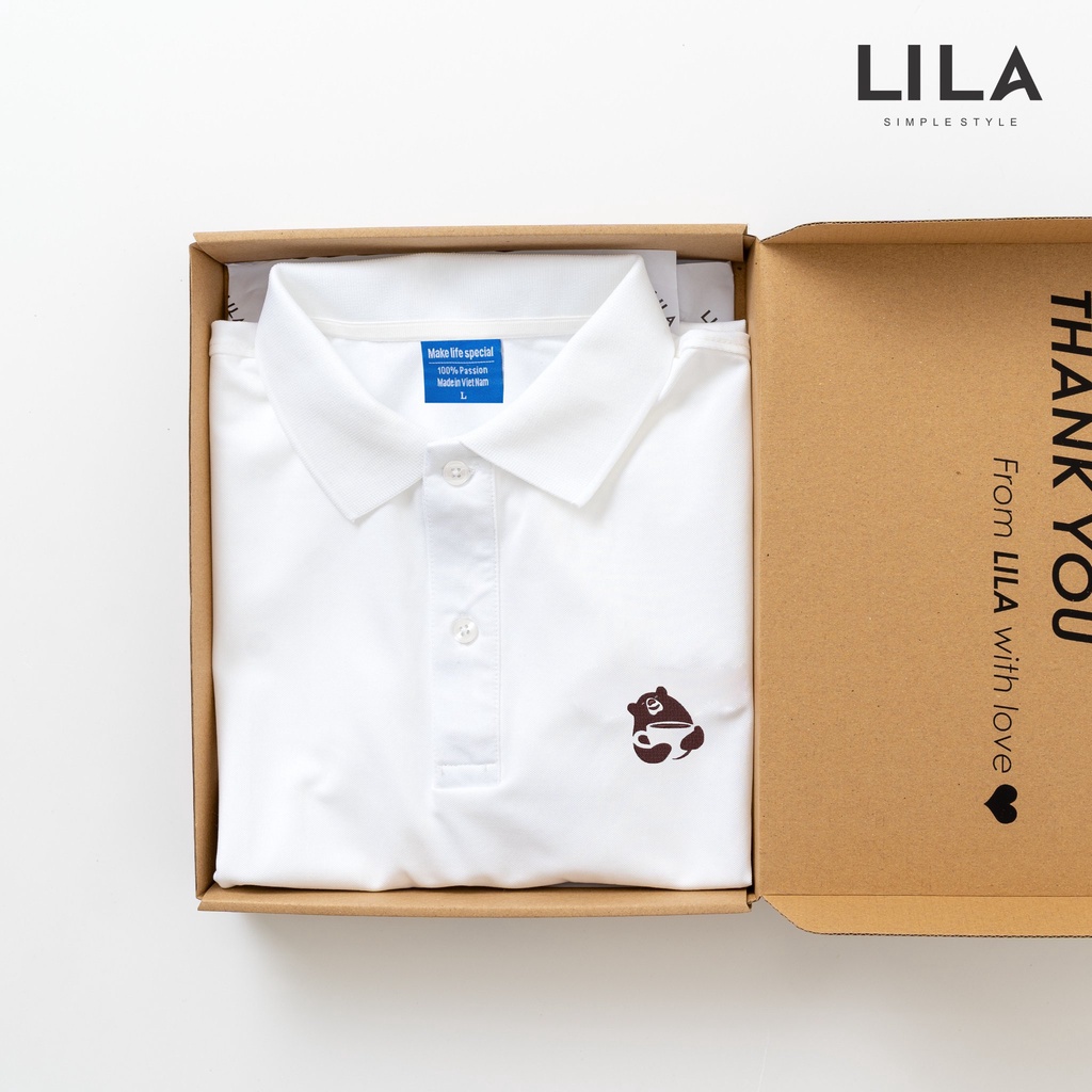 Áo POLO nam COFFE BEAR IN TÊN yêu cầu basic đẹp vải cá sấu Cotton CVC, chuẩn form, trẻ trung, lịch sự - LILA