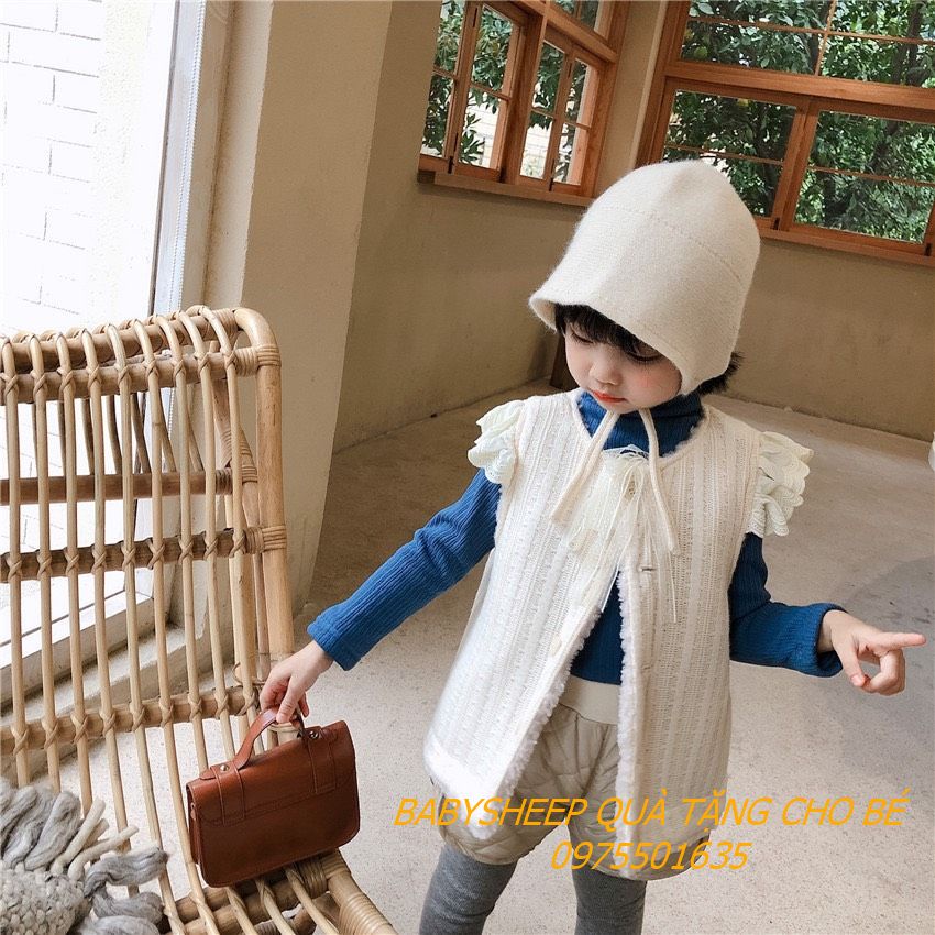 Áo khoác ghi lê lông cừu tay cánh tiên hai mặt giữ ấm mùa đông phong cách đáng yêu cho bé gái