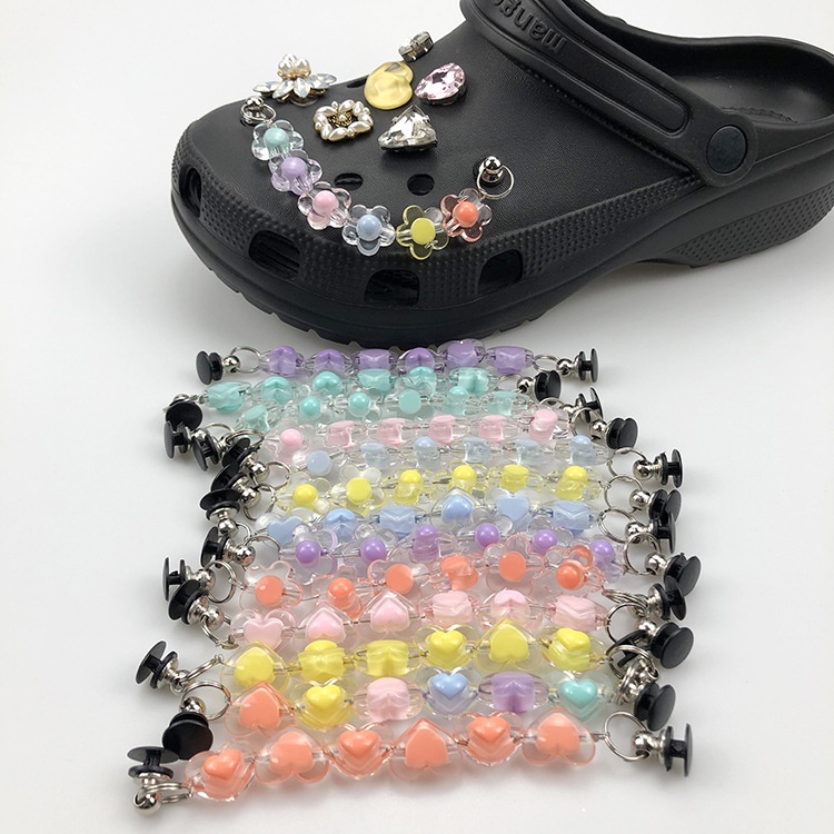 Thời trang cầu vồng hoa crocs jibbitz chain rhinestones jibits croc charm crystal heart croc jibbits for women shoes phụ kiện giày bùa ghim trang trí