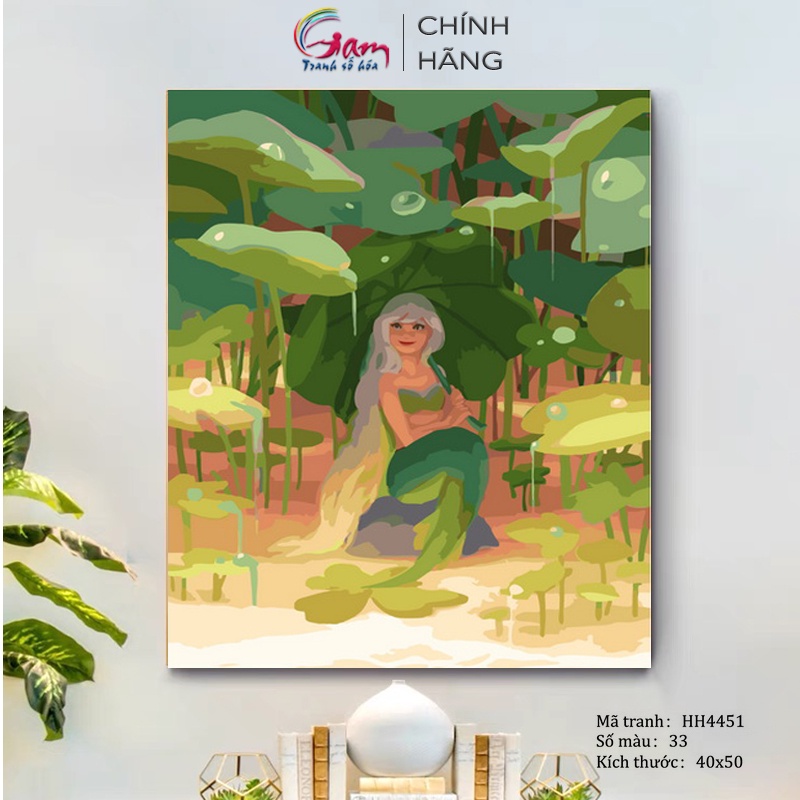 Tranh sơn dầu số hoá tự tô màu Gam nàng tiên cá HH4451 40x50cm căng khung