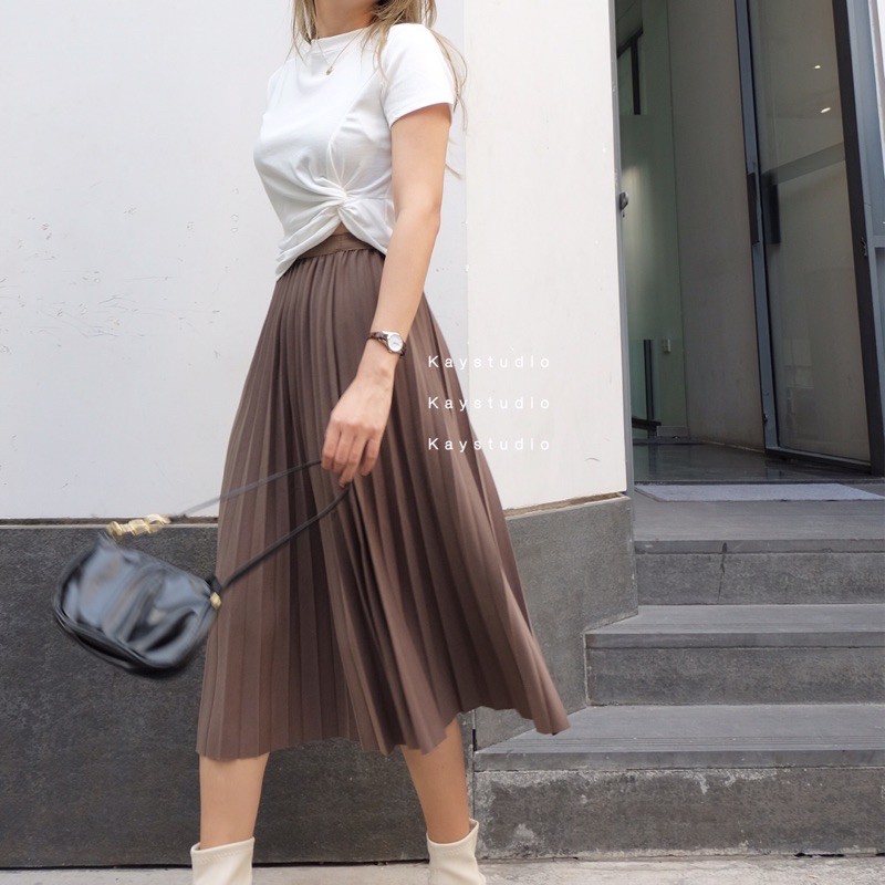 CHÂN VÁY XẾP LY NÂU - CVXLN
