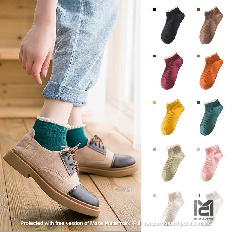 Combo 5 đôi Tất Cổ Bèo Nhún Dài Hàn Quốc cao cấp phong cách công chúa nhiều màu đáng yêu