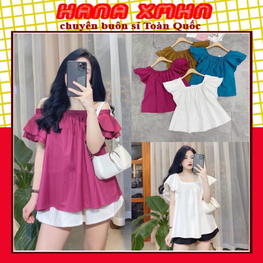 Bán Set-Bán Áo-Bán Quần]Áo Trễ Vai, Áo Kiểu Nữ Tay Bèo Cánh Tiên Mặc Phối,  Quần Sooc, Chân Váy - Khuyến Mãi Giá Rẻ Chỉ: 69.000 Đ | Giảm Giá Mỗi Ngày