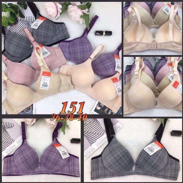 Áo Lót Nữ, Áo Lót Thái Cotton Kẻ Caro Không Gọng Đệm Mỏng - AL 151