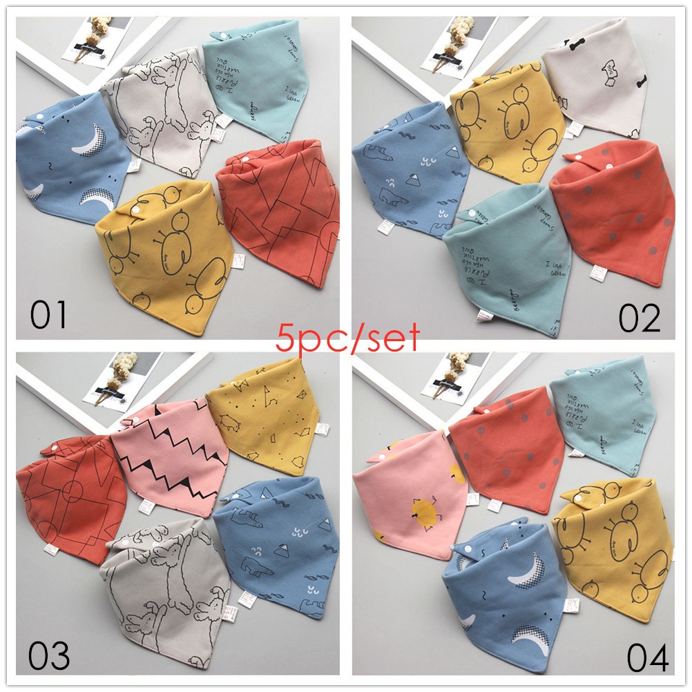 Set 10 Yếm Ăn Tam Giác Bằng Cotton Hai Lớp In Họa Tiết Hoạt Hình Có Thể Điều Chỉnh Cho Bé