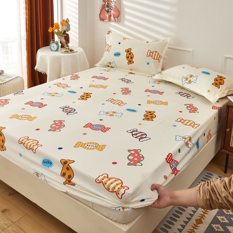 Bộ Ga Trải Giường + Vỏ Gối Họa Tiết Hoạt Hình Chống Trượt Kích Thước 1.5 / 1.8 / 2m