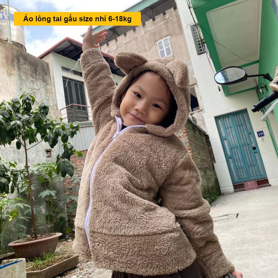 Áo Khoác Lót Lông Tai Gấu Size 8-20kg