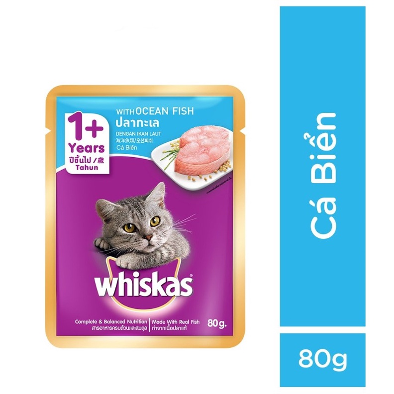 Thức ăn pate cho mèo lớn Whiskas gói 80g - 5 vị