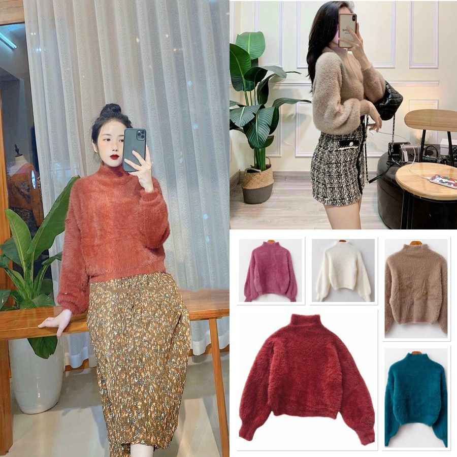 Áo Len Lông Thỏ Cổ Lọ 3 Phân Mềm Mịn Hàng Quảng Châu Loại 1