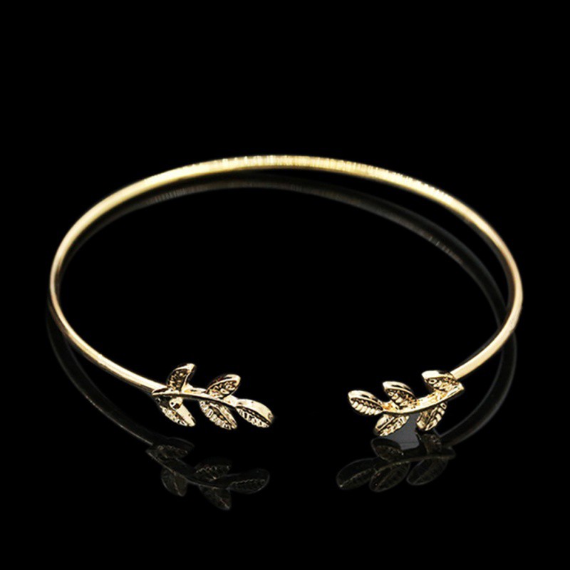 Vòng Tay Hở Hình Lá Ô Liu Dễ Dàng Điều Chỉnh Cho Nữ