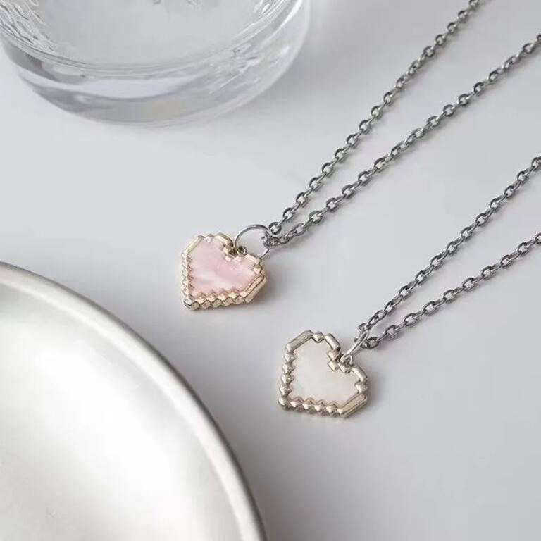 Vòng cổ Mặt Trái Tim Màu Hồng Ghép Phong Cách Hàn Quốc Dễ Thương Thời Trang Cho Nữ