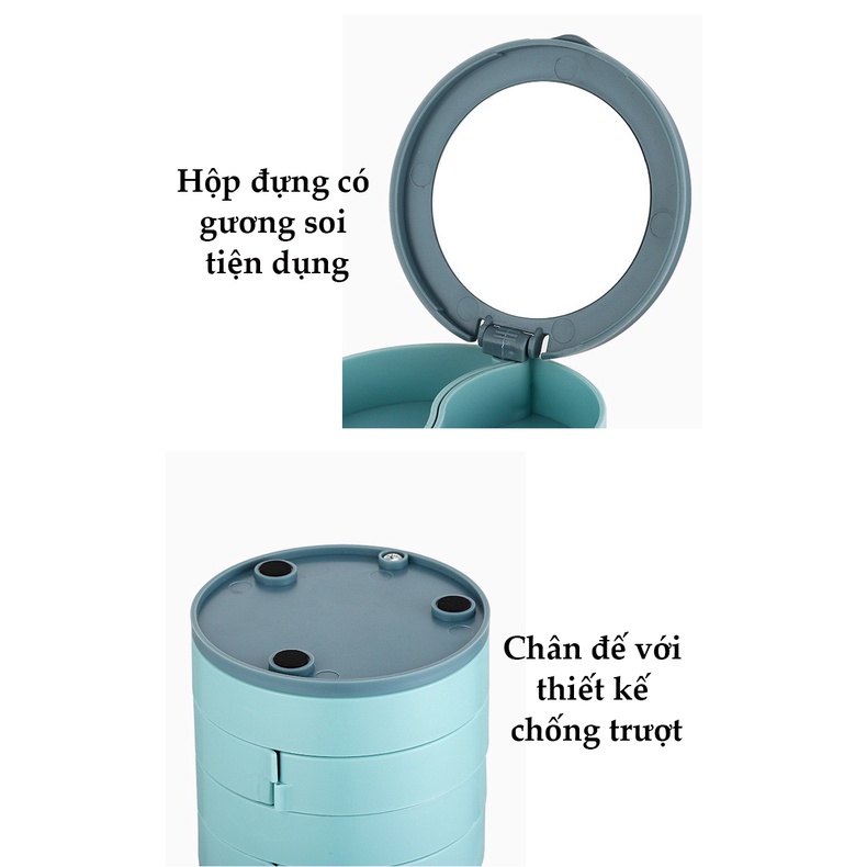 Hộp đựng trang sức 4 tầng dạng xoay kèm gương (hàng có sẵn)