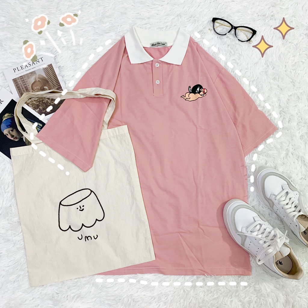 Áo thun Polo tay lỡ Cushin  phông Unisex nam nữ tee oversize form rộng pull Ulzzang Streetwear Hàn Quốc vải mềm