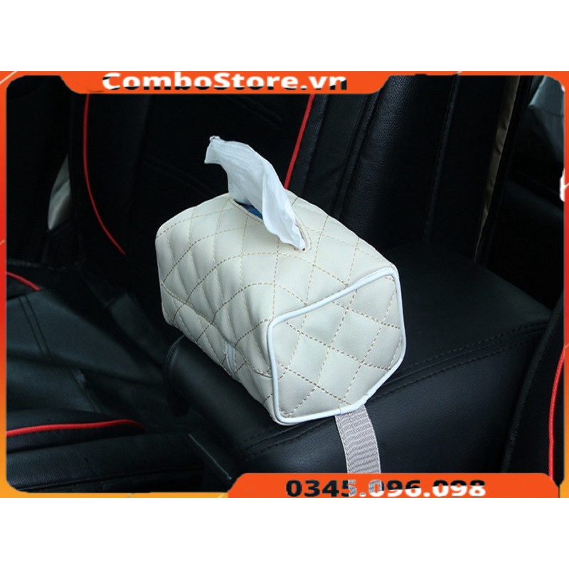 Hộp đựng khăn giấy trên ô tô xe hơi có dây đeo cao cấp