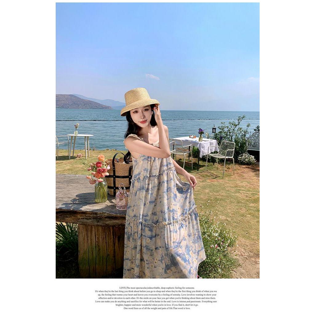 Đầm Hai Dây Họa Tiết Tranh Sơn Dầu Phong Cách Mùa Hè Mới 64228