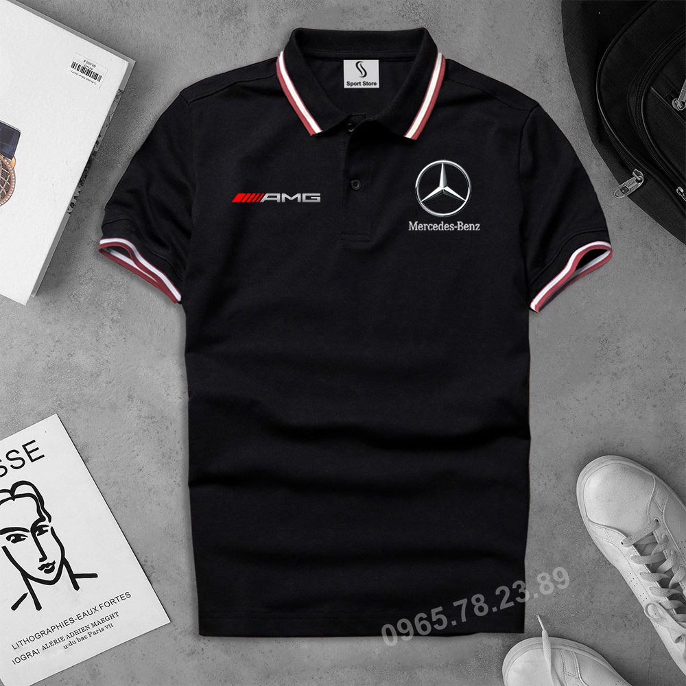 Áo thun polo cao cấp cổ bẻ Mercedes AMG đỏ - Áo sang trọng, cotton thoáng mát, không xù lông