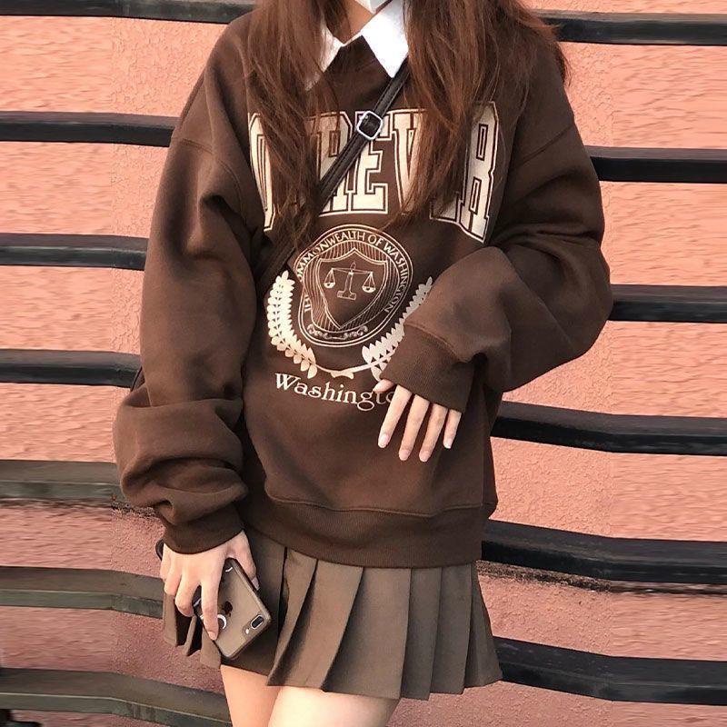 Áo sweater Cổ Tròn Dáng Rộng In Họa Tiết Xinh Xắn Theo Phong Cách Thu Đông Dành Cho Nữ