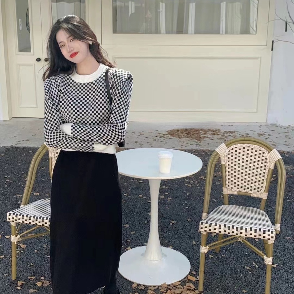 Porozi  Áo sweater dệt kim  tay dài cổ tròn phong cách Hàn Quốc thời trang cho nữ