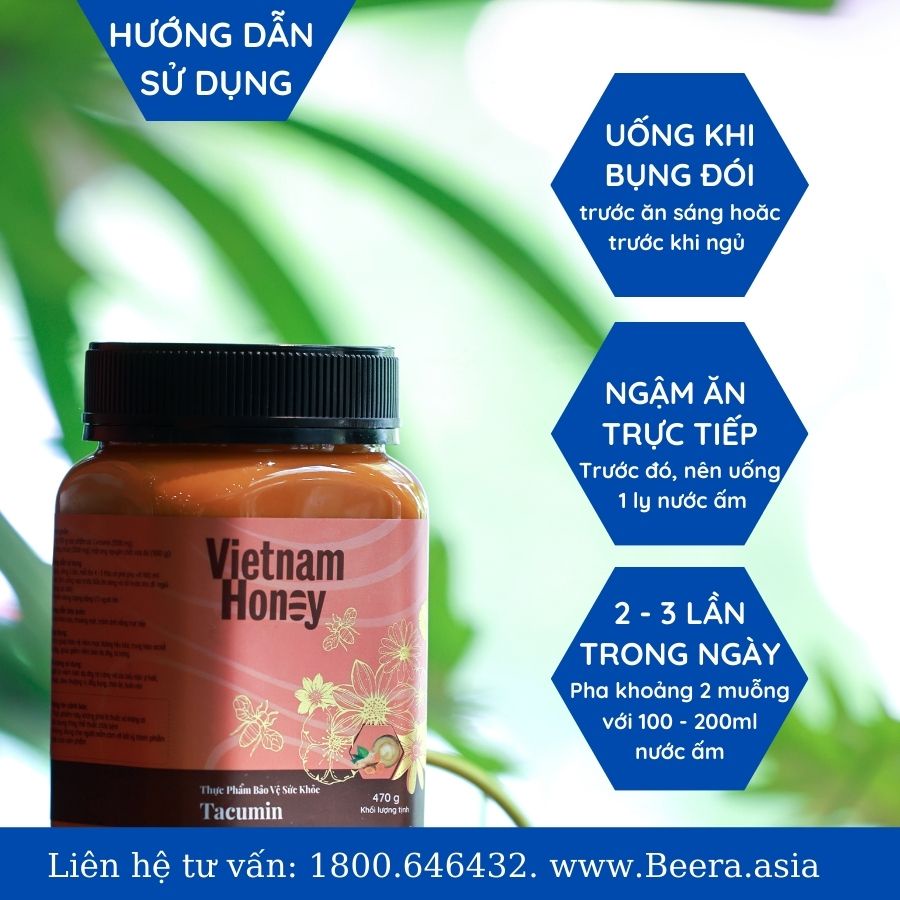 TOP1[Mua 2 giảm 15] Mật ong Nghệ sữa chúa Tacumin Vietnamhoney Beera hỗ trợ giảm viêm loét dạ dày, tá tràng(1 lọ x 470g)