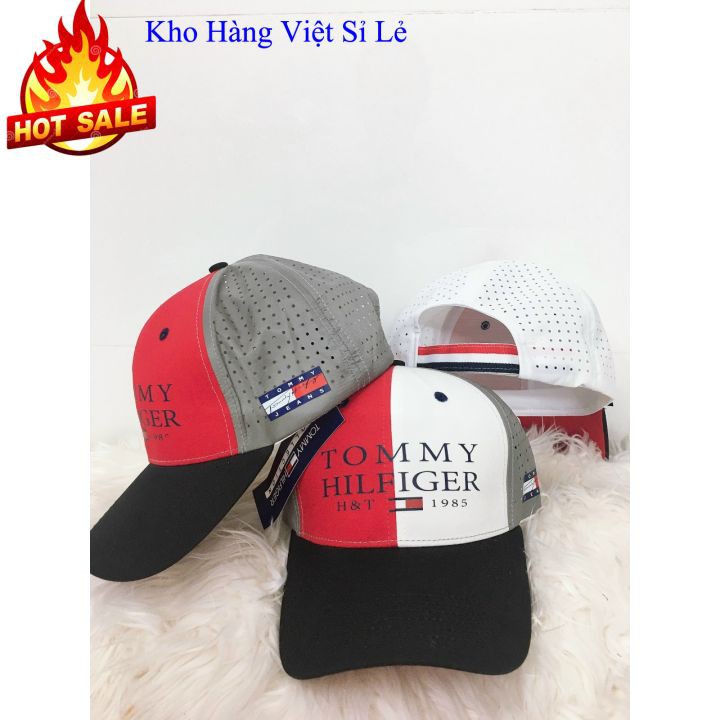 Nón Kết Dù Lỗ ♥️FREESHIP♥️ Mũ Lưỡi Trai Thêu Chữ Nổi Thời Trang T.M HIFIGER Màu Đen Đỏ Trắng Dành Cho Nam Nữ