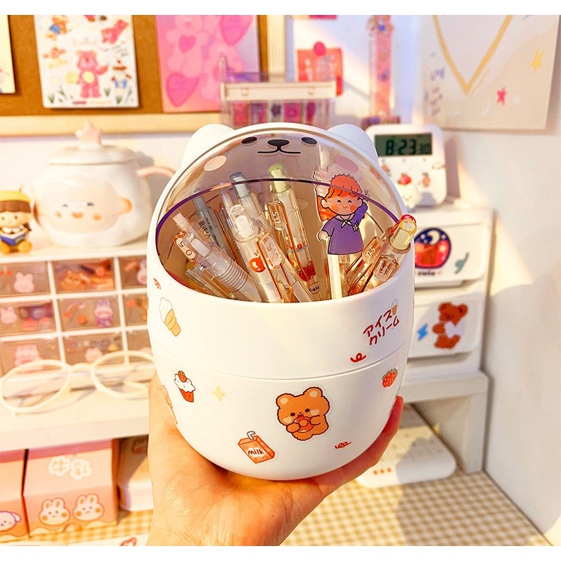 Thùng rác mini để bàn hình gấu nắp lật dễ thương CUTE SHOP