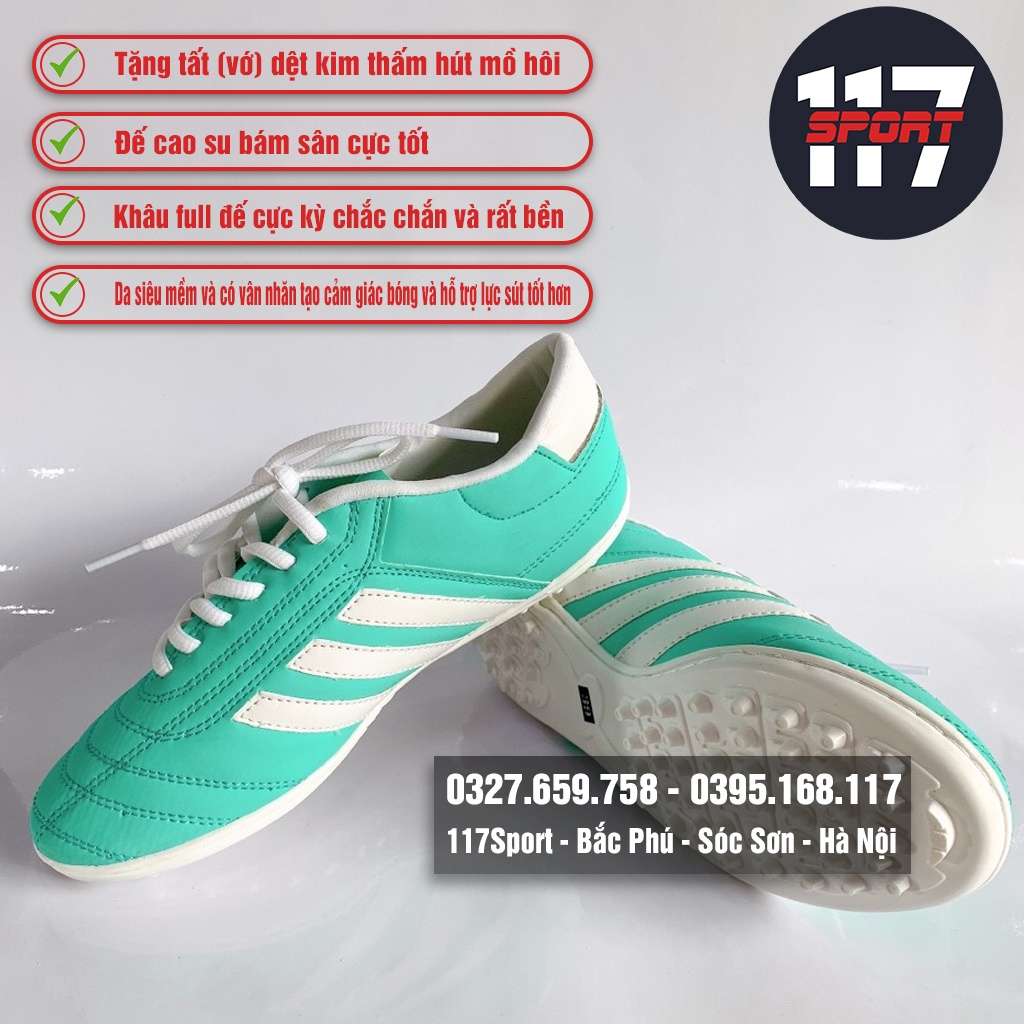 Giày Ba Sọc Màu Xanh Đế Cao Su Khâu Full Đế | Tặng Tất (Vớ)