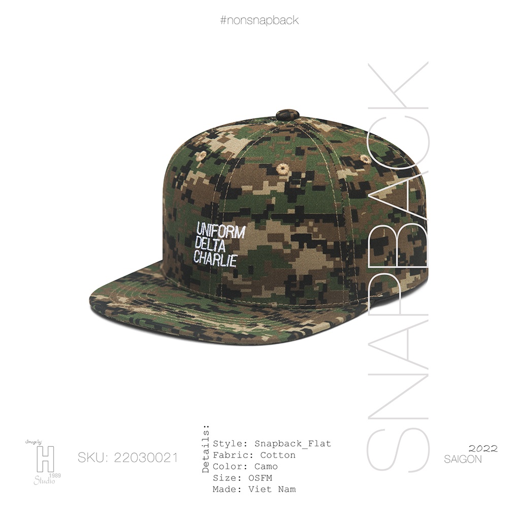 Mũ snapback thời trang nam vải camo cao cấp logo UDC hàng chất lượng tiêu chuẩn xuất khẩu khóa gài bấm free size