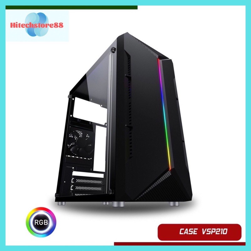 ✔️ Case VSP V210 Nắp hông trong suốt được Trang bị sẵn LED RGB các cổng kết nối USB 3.0 và HD Audio