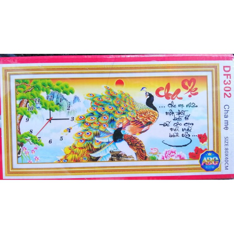 Tranh đính đá đồng hồ Cha mẹ DF302