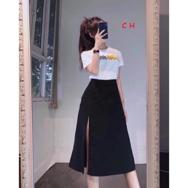 Sét áo Lee + chân váy xẻ CH12
