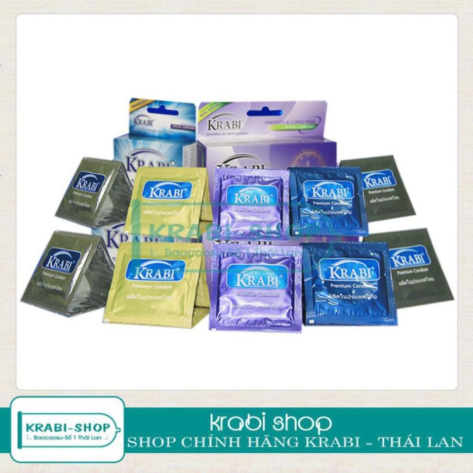 Bao cao su thái lan Krabi bao cao su vị bạc hà siêu mỏng gân gai gel trơn mỏng kéo dài thời gian hộp [CHE TÊN SP]