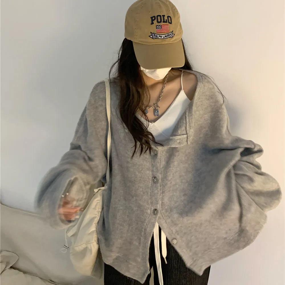 Áo Khoác Cardigan Mỏng Dáng Rộng Màu Trơn Thời Trang Hàn Quốc Trẻ Trung Cho Nữ
