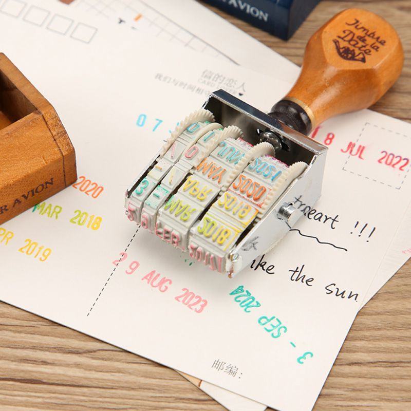 Dụng Cụ Đóng Dấu Ngày Tháng Năm Bằng Gỗ Phong Cách Vintage Trang Trí Sổ Tay Diy