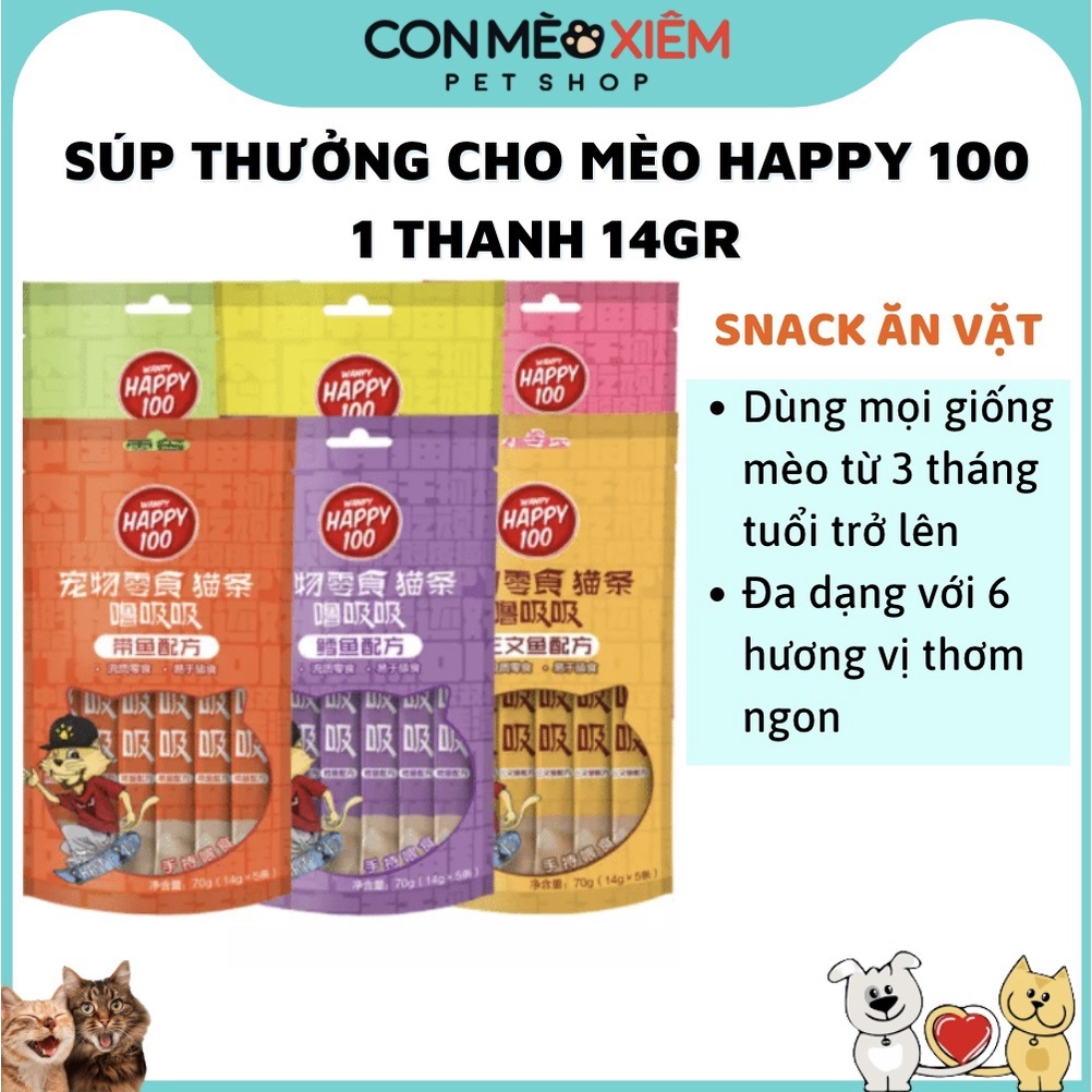 Súp thưởng cho mèo Happy100 14g, thức ăn tăng cân mập mèo lớn mèo con nhỏ Con Mèo Xiêm