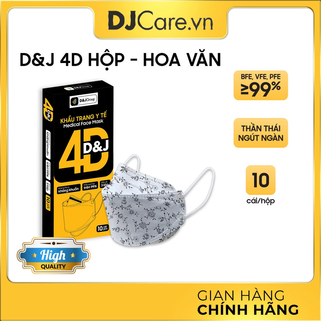 KHẨU TRANG KF94 4D D&amp;J (10 cái/ hộp) HÀNG CAO CẤP FAMAPRO - BẢO VỆ HÔ HẤP - DJ - D&amp;J CARE