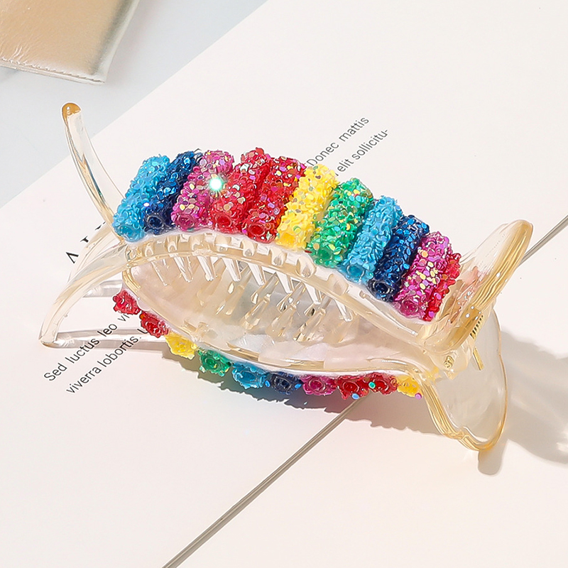 Kẹp tóc càng cua đính ngọc trai màu cầu vồng nhiều kiểu dáng cho nữ